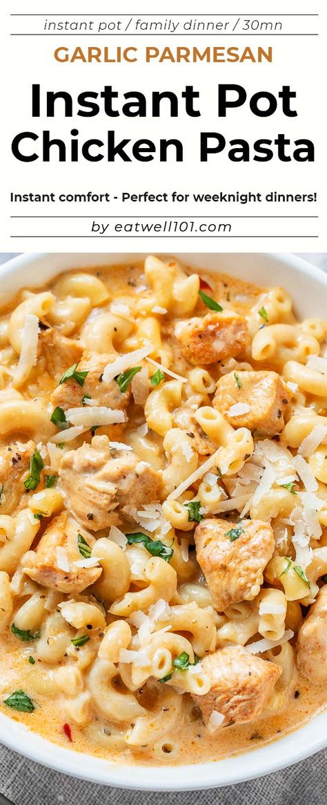 Instant Pot Creamy Garlic Parmesan Chicken Pasta - #chicken #instantpot #eatwell101 #recipe - This Instant Pot chicken pasta is incredibly easy to make, so it’s perfect for weeknight dinners. - #recipe by #eatwell101® Instant Pot Chicken Pasta, Creamy Garlic Parmesan Chicken Pasta, Creamy Garlic Parmesan Chicken, Garlic Parmesan Chicken Pasta, Parmesan Chicken Pasta, Resep Pasta, Instant Pot Pasta Recipe, Chicken Parmesan Pasta, Pasta Chicken