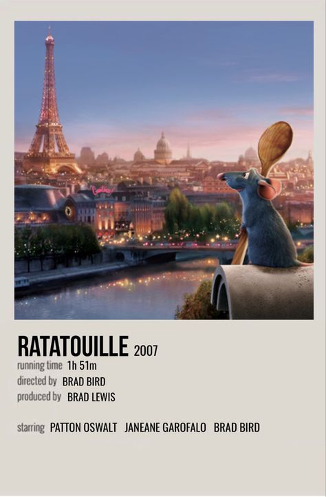 minimal polaroid movie poster for ratatouille Ratatouille Polaroid Poster, Ratatoullie Poster, Ratatouille Minimalist Poster, Ratatouille Poster Vintage, Disney Posters Movie, Poster Prints Films, Ratoutile Movie, Poster Polaroid Movie, Disney Posters Vintage