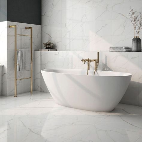 Bathroom Tiles Marbled Tiled Bathrooms, Marble Effect Porcelain Tiles, Brass And Marble Bathroom, Marble Bathroom Gold Fixtures, Bathroom With Marble Countertops, White Marble Tiles Bathroom, Lusso Stone Bathroom, Gold And Marble Bathroom, Gloss Bathroom Tiles