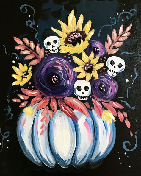 Book now for Paint Nite On-Demand: Halloween BOO-quet with Wendy Anderson ART BASH. Earn 10 Loyalty Reward points for every ticket! Fall Paint And Sip Ideas, Fun Activites, Halloween Canvas Paintings, Halloween Canvas Art, Fall Paintings, Gnome Paint, Fall Canvas Painting, Journal Therapy, Simple Acrylic