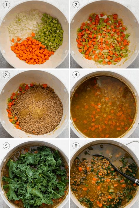 Quinoa Kale Red Lentil Soup, Chickpea Lentil Soup, Lentil Stew Vegan, Whole Foods Lentil Soup Recipe, Green Lentils Recipe, Kale Soup Recipes Healthy, Lentils And Kale Recipe, Simple Lentil Recipes, Kale Quinoa Soup