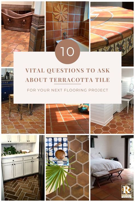 terracotta tile flooring ideas Clay Tiles Flooring, Terracotta Porch Tiles, Stained Terracotta Tiles, Saltillo Tile Patio Outdoor Living, Kitchen With Terra Cotta Tile Floor Mediterranean, Clay Tile Kitchen Floor, Terracotta Porch Floor, Hexagon Terracotta Tile Floor Bathroom, Terracotta Tile Bathroom Showers