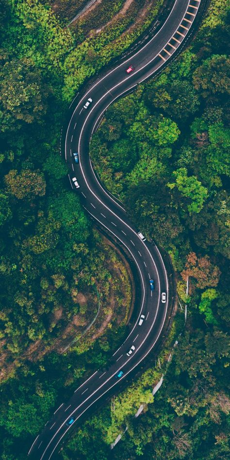 Turn, highway, road, aerial view, 1080x2160 wallpaper Landscape Photography Beach, Landscape Photography Tips, Landscape Photography Nature, Winding Road, Drone Photos, Photography Pictures, Drone Photography, Landscape Wallpaper, Aerial Photography