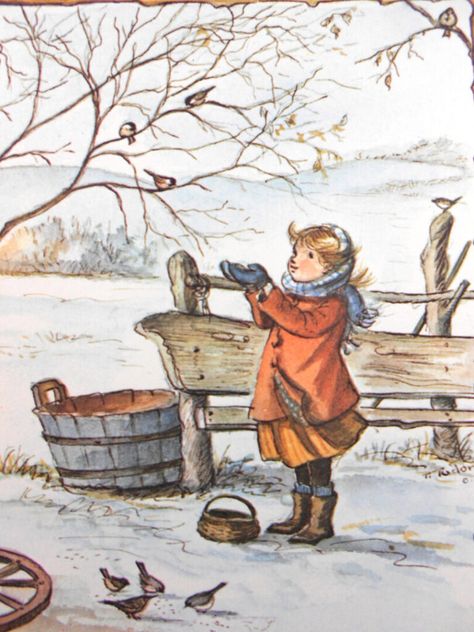 Feeding Birds, Tasha Tudor, 동화 삽화, Happy Childhood, Postal Vintage, Big People, Tableau Art, Illustration Vintage, Art Et Illustration