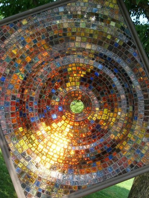 Stained glass mosaic, on clear glass base. Very nice.  Great inspiration. Mosaic Windows, Bath Sink, Stained Glass Sun, Tiles Mosaic, Mosaic Stained, Mosaic Madness, Beach Glass Art, Mosaic Table, Bathroom Tiles