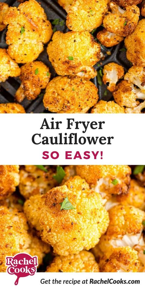 This air fryer cauliflower recipe is a quick and easy side dish that tastes as though it was oven-roasted, ready in a fraction of the time! Air Fryer Recipes Chips, Air Fryer Recipes Meat, Air Fryer Buffalo Cauliflower, Low Carb Side, Air Fryer Recipes Breakfast, Healthy Air Fryer, Buffalo Cauliflower Bites, Healthy Appetizer, Dish Ideas