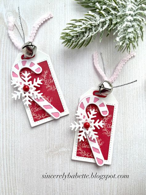 Sincerely, Babette: Snowflake Candy Cane Tags Christmas Gift Tags Ideas, Diy Christmas Gift Tags Scrapbook Paper, Handmade Christmas Tags Ideas, Homemade Christmas Gift Tags Diy Crafts, Diy Gift Tags Ideas Birthday, Su Christmas Tags, Stampin Up Tags Christmas, Christmas Gift Tags Stampin Up Ideas, Diy Gift Tags Ideas Homemade