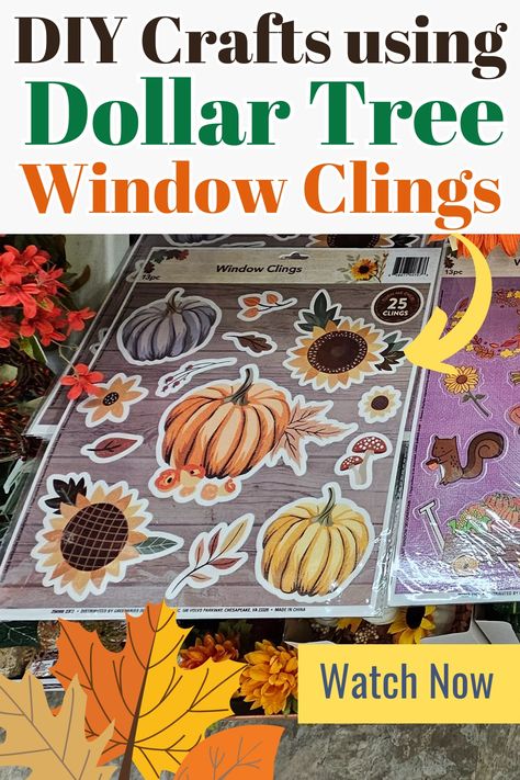 DIY Crafts for home decor ideas for Fall. Dollar Tree Fall DIY Crafts using Window Clings Diy Window Decorations For Fall, Fall Window Decorations Diy, Thanksgiving Window Decorations Diy, Dt Fall Crafts, Fall Decor Ideas For The Home Diy Dollar Tree, Dollar Tree Fall Decor Diy Craft Ideas 2023, Fall Decor Dollar Tree Ideas, Crafts Using Window Clings, Dollar Tree Fall Crafts 2023