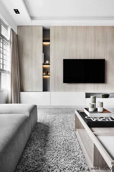 TV wall with hidden storage Tv Unit Design Modern Storage, Living Room Tv And Storage, Tv Wall Units With Storage, Feature Wall Storage Living Room, Tv Wall And Storage, Modern Tv Unit With Storage, Storage Wall Tv, Tv Wall Decor With Storage, Modern Living Tv Wall