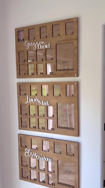 School Pictures Display Wall, Yearly School Picture Ideas, School Picture Collage Ideas, Diy School Years Picture Frame, Through The Years Picture Display, School Picture Display Ideas K-12, Grade School Pictures Display, Diy School Pictures Display K-12, School Picture Display Ideas Hallways