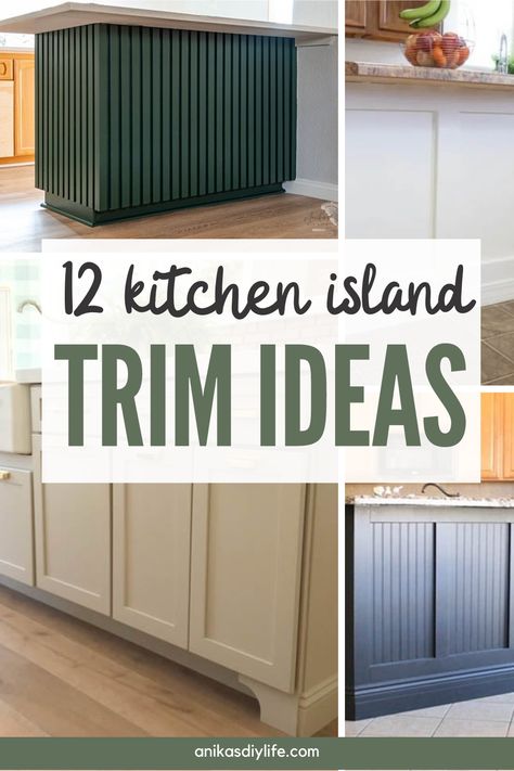 Redo Island In Kitchen, Kitchen Island Redo Diy Ideas, Small Kitchen Island Makeover, Update Kitchen Cabinets With Trim, Trim Around Kitchen Cabinets, Update Kitchen Island Ideas, Updating Island Kitchen, Upgrade Kitchen Island Diy, Island Remodel Diy