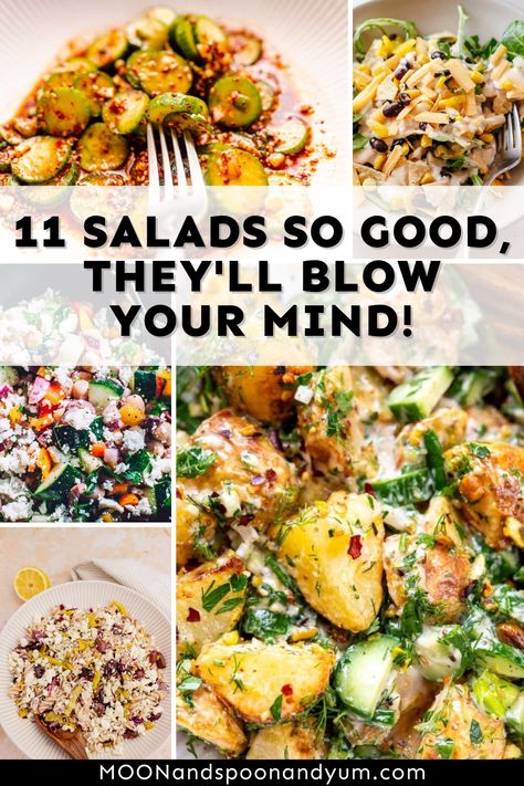 A collection of 11 mind-blowing salad recipes that are as delicious as they are innovative. From vibrant veggies to unique dressings, elevate your meals with these game-changing dishes! Pretty Salad Recipes, Salad Main Dish Dinners, Unique Salad Dressing Recipes, The Best Salads, Interesting Salads Ideas, Easy Unique Recipes, Unusual Salad Recipes, Wedding Salad Ideas, Buffet Salads Ideas