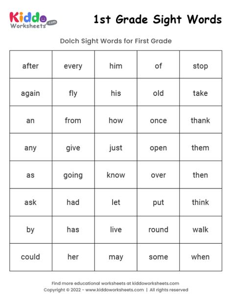 Free Printable Sight Words 1st Grade Worksheet - kiddoworksheets First Grade Worksheets Free Printables Reading, 1st Grade Sight Word List Free Printable, First Grade Practice Sheets, Free First Grade Worksheets Printables, First Grade Prep Summer, Free Printables 1st Grade, 1st Grade Sight Words Printables Free, Homeschool Worksheets Free 1st Grade, Sight Word Activities First Grade Worksheets Free Printable