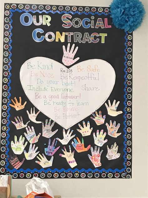 Heart Classroom Decorations, Norms For Classroom, 1st Day Of School Classroom Ideas, Social Contract Ideas, Class Rules Craft Preschool, Social Contract Classroom Kindergarten, Kindergarten Social Contract, Student Contract Elementary, Student Made Classroom Decorations