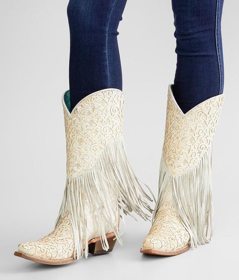 White Fringe Cowboy Boots, Cowgirl Things, Fringe Cowboy Boots, Rhinestone Boots, Boot Scootin Boogie, Boot For Women, White Fringe, Leather Western Boots, Cowgirl Chic