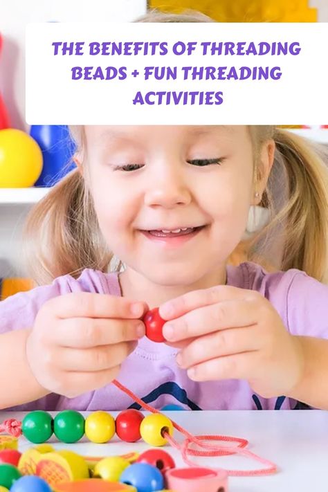 Threading beads is not only a fun activity for preschoolers, but it is also highly educational. Here are some threading activity ideas too. Threading Activities, Threading Beads, Fun Activities For Preschoolers, Activity For Preschoolers, Lacing Cards, Learning Tips, Movement Activities, Early Math, Pre Writing