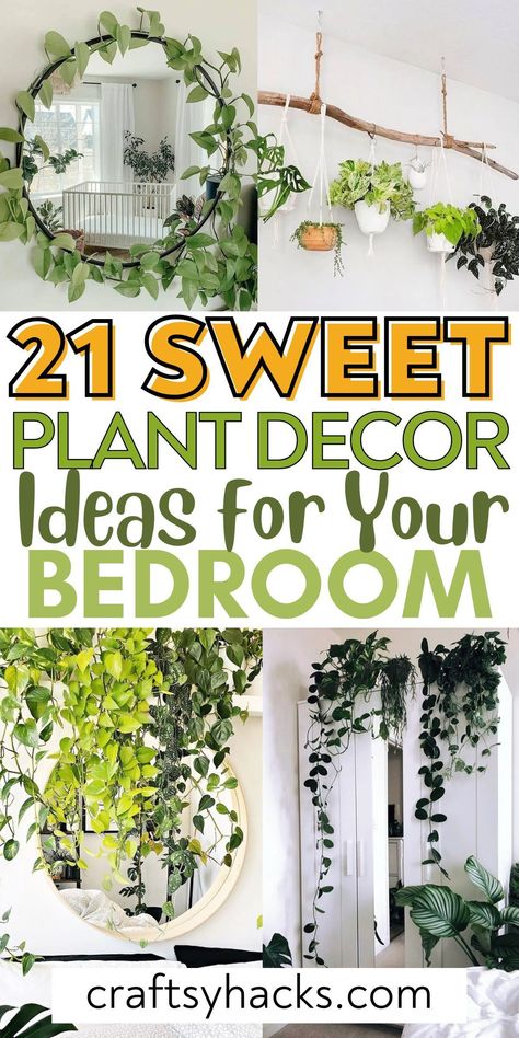 Elevate your bedroom’s ambiance with creative indoor plant ideas that seamlessly blend with any bedroom decor style. From hanging planters to elegant floor plants, discover how adding a touch of nature can be the ultimate bedroom inspiration. Hanging Plants Indoor Decor Ideas, Bedroom Inspirations Plants Cozy, Bedroom Nature Decor, Bedroom With Houseplants, Nature Inspired Diy Decor, Bedroom Indoor Plants Ideas, Bedroom W Plants, Garden Bedroom Ideas Interior Design, Mum Bedroom Ideas