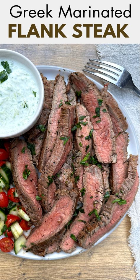 Greek Meat Marinade, Cuban Flank Steak Marinade, Steak Mediterranean Recipes, Protein House Recipes, Mediterranean Marinade Beef, Greek Skirt Steak Marinade, Mediterranean Recipes Steak, Mediterranean Skirt Steak, Greek Beef Marinade