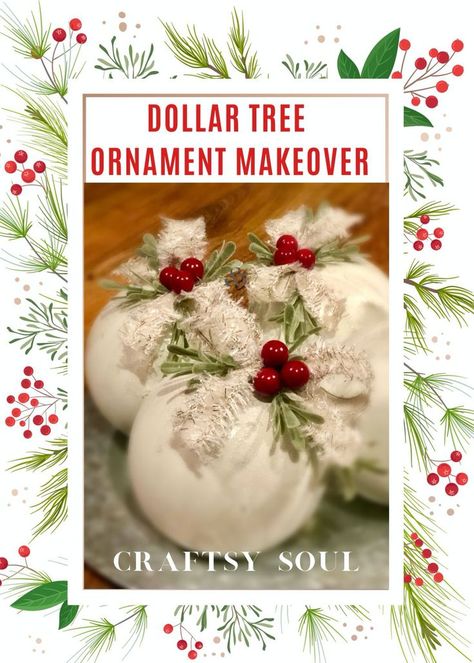 Refurbished Christmas Balls, Christmas Tree Ornaments Elegant Diy, Fabric Covered Styrofoam Balls, White Ornaments Diy, Christmas Tree Ornaments Elegant, Ornament Makeover, Hammons Nest, Cheap Christmas Ornaments, Cheap Ornaments