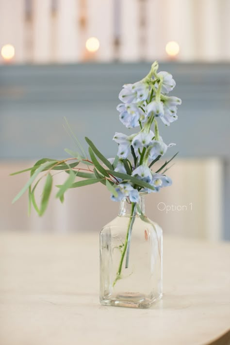 Something Borrowed, Something Blue – Bloominous-Inc Blue Delphinium Bud Vases White Flowers, Wedding Bud Vases, Flower Bud Vases, Bud Vases Wedding, Dream Restaurant, Bud Vase Centerpiece, Bud Vases Flowers, Beautiful Wedding Centerpiece, Glass Bud Vases