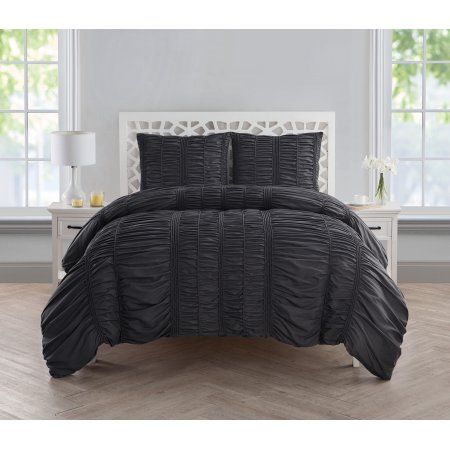 Vcny Home Holly Solid Pintuck Technique 3 Piece Bedding Duvet Cover Set, Shams Included, Black Shabby Chic Bedding Sets, Ruffle Comforter, Timeless Bedroom, Room Wishlist, Queen Size Bed Sets, Black Comforter, King Size Comforter Sets, Apartment Vibes, King Size Comforters