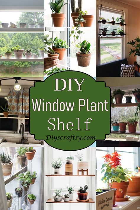 Plant Rod Window, Hanging Window Shelf For Plants, Diy Window Planter Boxes Indoor, Window Stand For Plants, Diy Indoor Window Planter, Plant Shelf Over Kitchen Sink, Diy Garden Window Kitchen, Kitchen Shelves For Plants, Plant Shelves Over Window