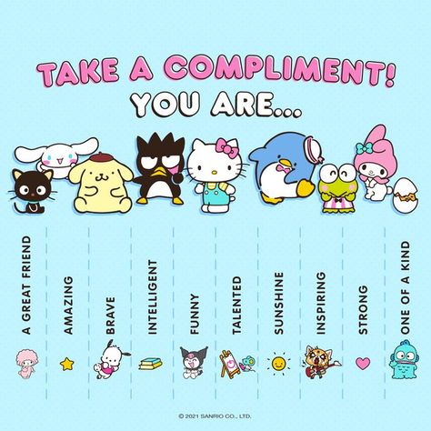 Hello Kitty Facts, Take A Compliment, Hello Sanrio, Hello Kitty Printables, Kitty Pictures, Hello Kitty Crafts, Hello Kitty Images, Hello Kitty Characters, Hello Kitty Art