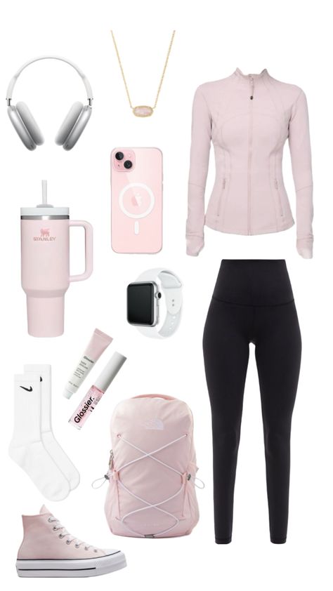 #lululemon Lululemon Nurse Outfit, Lulu Lemon Workout Outfits, Lulumelon Jacket Outfit, Lulemon Outfits Style, Pink Define Jacket Outfit, Lululemon Shuffles, Lululemon Leggings Outfit School, Lulu Lemon Aesthetic, Preppy Outfits Lululemon