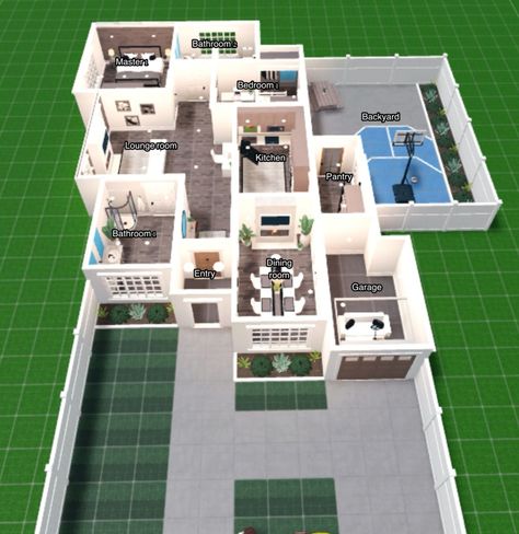 Bloxburg Rooms No Gamepasses, Bloxburg No Gamepass House Interior, Good Bloxburg House Layouts, Bloxburg Ideas No Gamepasses, Aesthetic Bloxburg Layout, Bloxburg Easy House Ideas, Bloxburg House Ideas Without Gamepasses, One Floor Bloxburg House Layout, Bloxburg Houses No Gamepasses