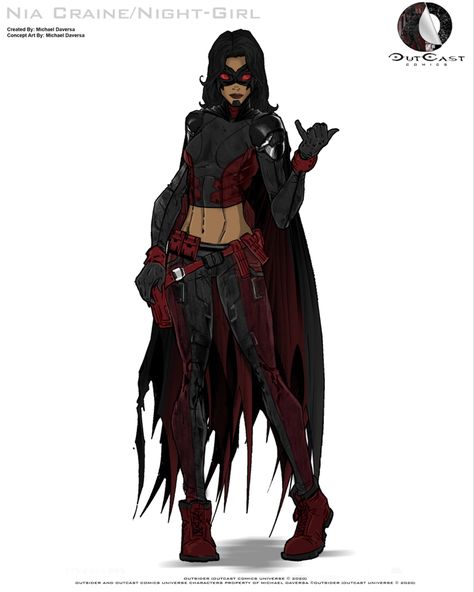 Gothic Superhero Outfit, Anti Hero Suit Design, Black And Red Hero Costume, Red And Black Hero Suit, Villan Clothes Design, Mcu Oc Suit, Mcu Suits For Shifting, Vigilante Outfit Design, Goth Superhero Character Design