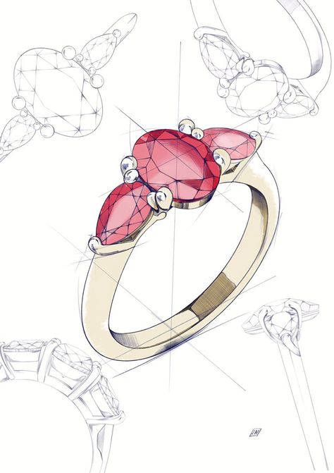 Drawing Of Jewelry, Drawing Rings Jewelry, Jewellery Designing Sketches, Digital Art Jewelry, Design Jewelry Drawing, Jewel Drawing Tutorial, Jewelry Sketches Design, Jewelry Illustration Sketch, How To Draw Rings