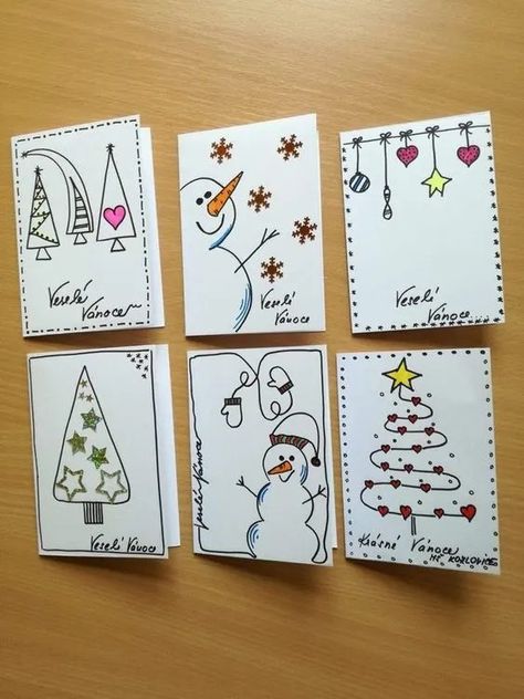 Handdrawn Christmas Card Ideas, Cute Diy Christmas Cards, Homemade Christmas Card Ideas, Calendar Advent, Christmas Card Ideas, Fun Christmas Cards, Christmas Cards Kids, Simple Christmas Cards, Christmas Doodles