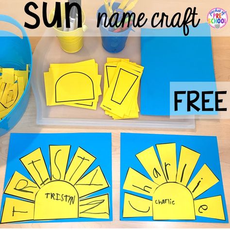 FREE sun name craft plus tons of summer themed activities your preschool, pre-k, and kindergarten kiddos will LOVE! #preschool #pre-k #summertheme 123 Preschool Activities, Under The Sea Name Craft, Weather Themed Literacy Activities, Start Of Summer Activities For Kids, Sunshine Craft Preschool, Summertime Theme Preschool, Preschool Sunshine Activities, Sun Literacy Activities Preschool, Kindergarten Jumpstart Ideas