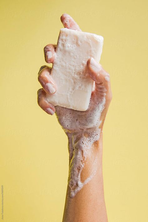 Woman's hand holding a foamy bar of soap in front of a yellow background Soap Photography Products, Soap Photography, Natural Soaps Recipes, Living In Boston, Branding Strategy, Botanical Skincare, Know It All, Soap Packaging, Hand Holding