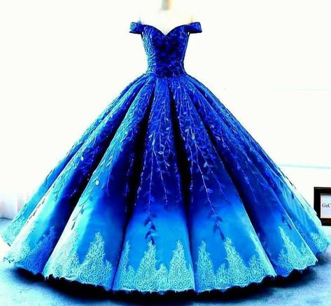 Royal Blue Ball Gown Princesses, Blue Colour Gown, Gown Designs Party Wear, Ball Gown Designs, Gown Royal Blue, Blue Prom Gown, Royal Blue Gown, Gown Designs, Quinceanera Dresses Blue