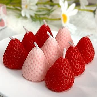 Mewealth Strawberries Candles Gifts for Women, Aromatherapy Candle, Room Decor Cute Strawberries Shaped Scented Candles, Aesthetic Decorative (6 Red and 3 Pink, 3 Inch) Strawberry Candle, Fruit Candles, Diy Scent, Fruit Scent, Vanilla Candle, Birthday Cake With Candles, Natural Candles, Candle Cake, Small Candles