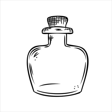 Vial Drawing, Ink Bottle Drawing, Glass Jar Drawing, Glass Bottle Drawing, Bottle Line Art, Bottle Art Drawing, Wine Bottle Drawing, Drawing Bottle, Eyeball Drawing