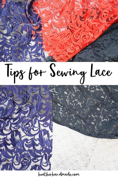 Learn all about how to sew lace to make beautiful handmade clothing. These sewing tips work for sewing and altering lace dresses. Lace is such a beautiful fabric, and there are so many beautiful lace fabrics to buy and sew. When I work with lace, I usually make a dress or a top. Sometimes I alter lace dresses for me or clients. Lace is such a delicate fabric that you need some tips and tricks to be able to sew and work with it. I’ve gathered all the information to make lace easier to sew. Sewing Lace Fabric, Sewing With Lace Fabric, How To Sew Delicate Fabric, Sew Lace Dress, How To Sew Lace Fabric, Sew Lace Top, Dress Lining Fabric, Sewing Lace Dress, Lace Skirt Sewing Pattern