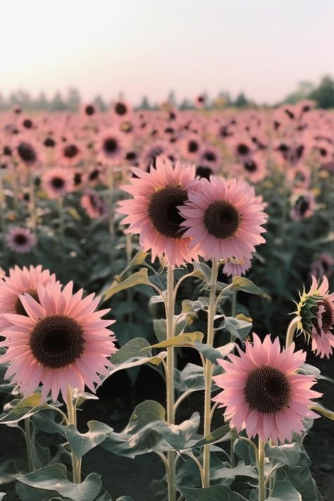 Different Sunflower Colors, Midnight Oil Sunflower, Spring Pics Nature, Pretty Spring Pictures, Beautiful Plants For Garden, Pink Flowering Plants, Growing Flowers Aesthetic, Midnight Oil Pink Sunflowers, Pink Plants Outdoor