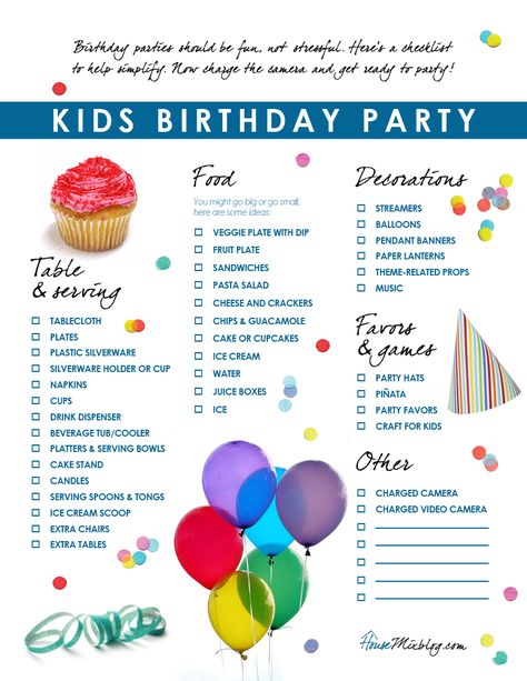 Kids birthday party printable checklist                                                                                                                                                                                 More Party Food List, Birthday Party Checklist, Kids Birthday Party Food, Birthday Party Game, Party Planning Checklist, Party List, Party Checklist, Toddler Birthday Party, Birthday Party Planning