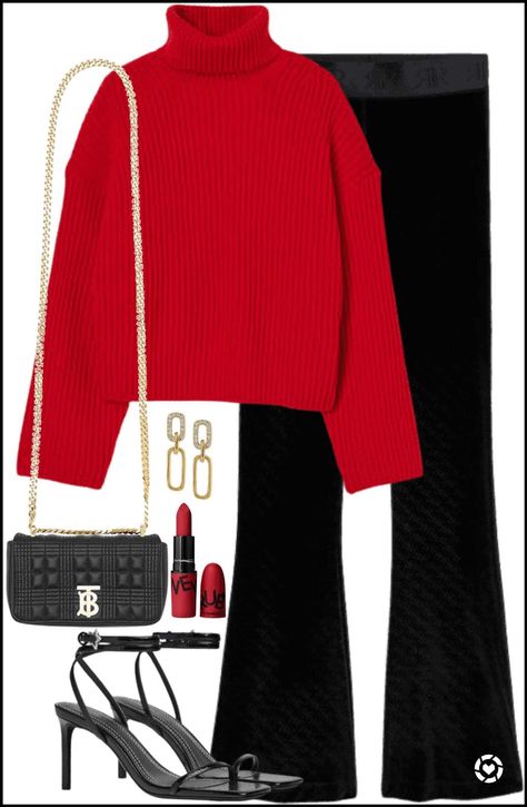 Red Turtle Neck Sweater Outfit, Red Turtle Neck Outfit, Red Pullover Outfit, Red Jumper Outfit, Red Turtleneck Outfit, Natal Aesthetic, Christmas Jumper Outfit, Red Jumper Dress, Black Turtleneck Outfit