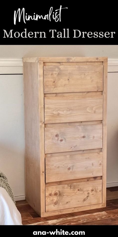 Wood Dresser Diy, Modern Tall Dresser, Diy Dresser Build, Diy Dresser Plans, Dresser Plans, Boy Dresser, Diy Furniture Bedroom, Tall Dresser, Small Woodworking Projects