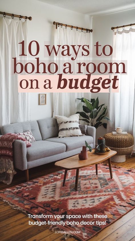 Unlock the secrets to boho style without overspending! Dive into DIY projects, thrift store treasures, and creative decor ideas. Perfect for anyone craving a cozy, eclectic space without the hefty price tag. #BohoDecor #BudgetFriendly #DIYHome Boho Simple Living Room, Hippy House Aesthetic, Cozy Boho Cottage Living Room, Minimalistic Boho Decor, Renter Friendly Boho Decor, Bohemian Apartment Aesthetic, Boho Livingroom Ideas, Boho Living Room Decor On A Budget, Apartment Decorating On A Budget Boho