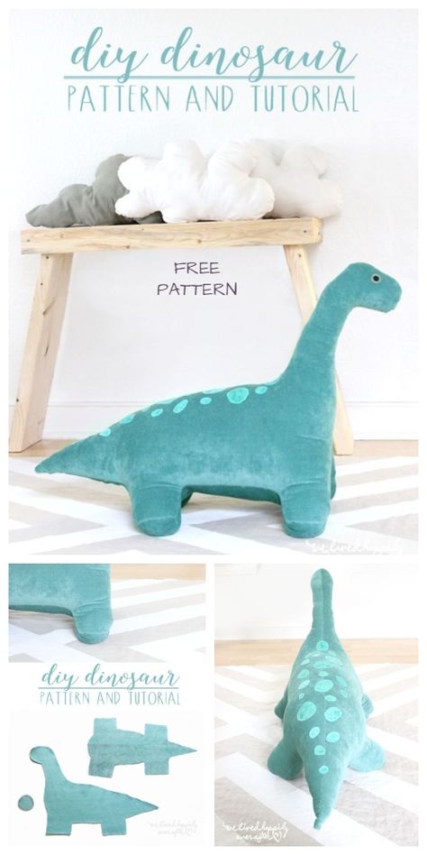 DIY Giant Dinosaur Toy Free Sewing Pattern & Tutorial Simple Sewing Projects Stuffed Animals, Narwhal Sewing Pattern Free, Diy Stuffed Dinosaur Pattern, Dinosaur Stuffy Sewing Pattern, Large Stuffed Animal Patterns, Diy Dinosaur Toy, Unicorn Stuffed Animal Pattern, Free Pdf Sewing Patterns For Beginners, Dino Sewing Pattern Free