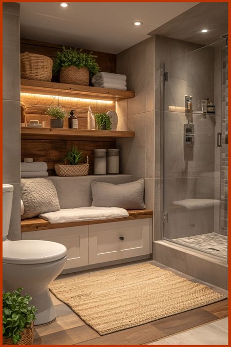 Bathroom Decor Ideas: Get Inspired! Bathroom Bath And Shower Ideas, Spa Oasis Bathroom, House Inspiration Minimalist, Neutral Rustic Bathroom, Modern Minimalist House Decor, Minimalist Nature Bedroom, Earthy Color Bathroom, Rustic Spa Decor, Cozy Rustic Bathroom