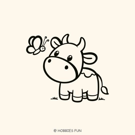 Cow Print Quotes, Cute Longhorn Drawing, Cute Easy Cow Drawing, Cows Drawing Easy, Cute Cow Doodle Easy, Cow Doodle Cute, Fluffy Cow Drawing Easy, Cow Drawings Easy, Cute Farm Drawing