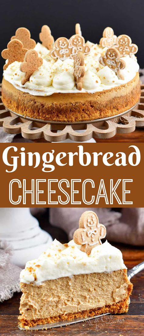 Gingerbread Cheesecake is another great holiday cheesecake with the flavors of one of your favorite festive cookies! Flavors Of Cheesecake, Eggnog Cheesecake With Gingerbread Crust, Christmas Cheesecake Dessert, Gingerbread Crust Cheesecake, Gingerbread Cookie Crust, Ginger Bread Cheesecake Recipes, Different Flavor Cheesecake Recipes, Easy Gingerbread Cheesecake, Christmas Themed Cheesecake