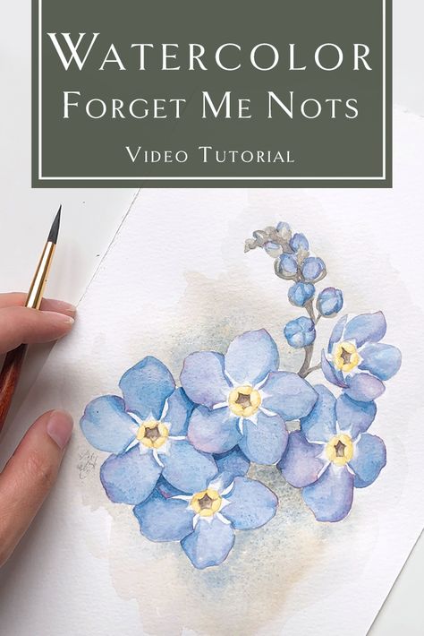 Forget Me Not Flowers Watercolor Paintings, Drawing Ideas Flowers Beautiful, How To Draw Forget Me Nots Flower, How To Paint Forget Me Not Flowers, Forget Me Not Watercolor Painting, Painting Forget Me Not Flowers, Watercolor Tutorial Flowers, Watercolour Forget Me Not, Forget Me Not Flowers Watercolor