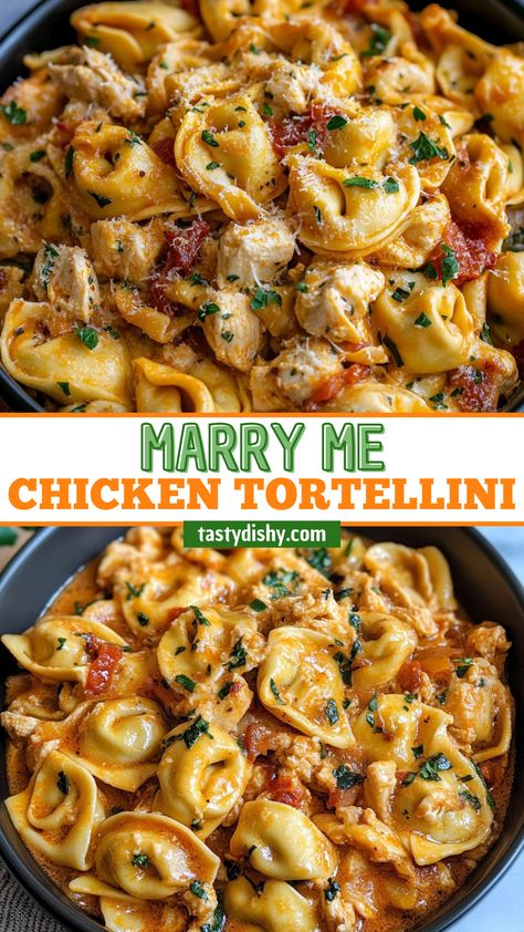 Marry Me Chicken Tortellini Marry Me Chicken Ravioli Recipe, Creamy Baked Tortellini, Easy Recipes With Tortellini, Tortellini Ideas Dinners, Tortellini With Ground Turkey, Recipe Using Tortellini, Tortellini Piccata Recipe, Pasta With Tortellini, Tortellini Meal Ideas