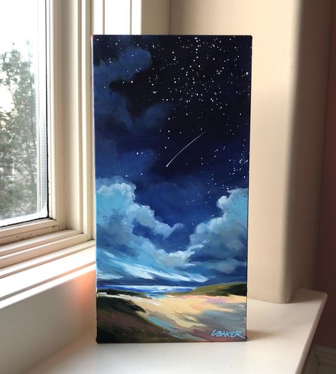 The Night Sky Painting, Night Sky Drawing, Canvas Art Painting Abstract, Painting In Acrylic, Waterfall Paintings, Night Sky Painting, Color Drawing Art, Diy Abstract Canvas Art, Art Basics